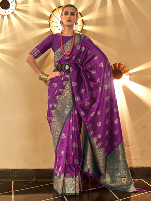 Divastri Woven Banarasi Silk Blend Saree(Purple)