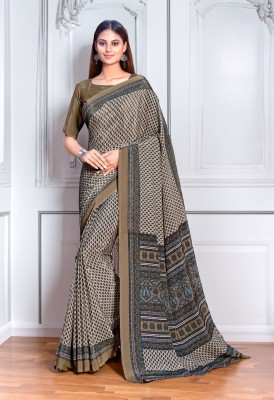 Vipra Designer Printed Daily Wear Crepe Saree(Brown)