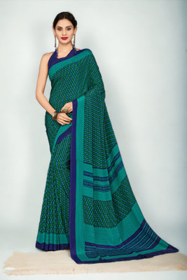 Vipra Designer Printed Daily Wear Crepe Saree(Blue)