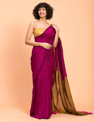 Bholanath textile Woven Handloom Cotton Blend Saree(Maroon)