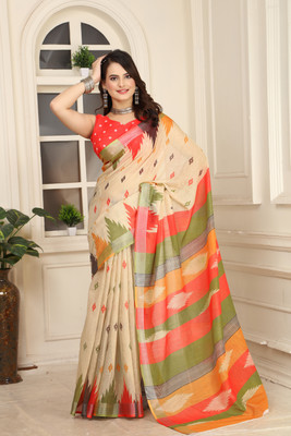 Handsel Woven Banarasi Jacquard, Silk Blend Saree(Beige)