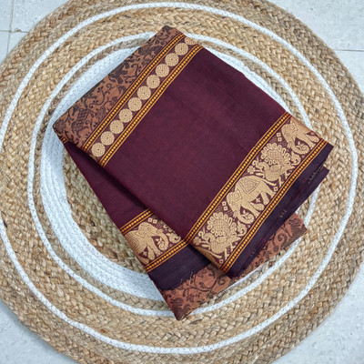 PK TRENDY COLLECTIONS Woven, Temple Border, Striped Chettinadu Pure Cotton Saree(Maroon)