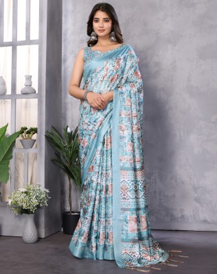 Divastri Printed Bhagalpuri Art Silk Saree(Blue)