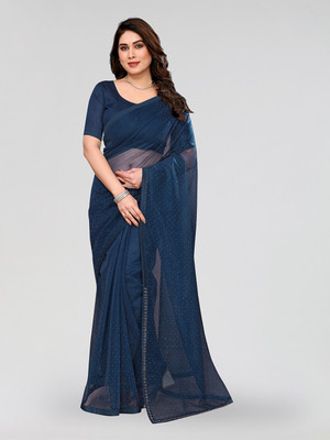 Moda Rapido Solid/Plain Bollywood Net Saree(Dark Blue)
