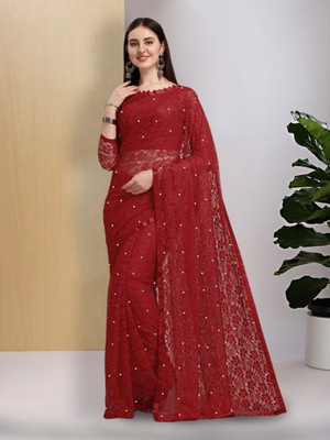 Suntex Embellished Bollywood Net Saree(Maroon)