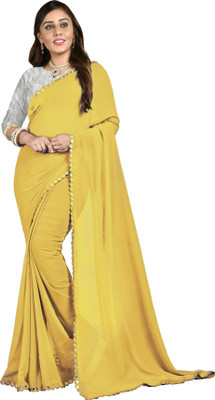 MIRCHI FASHION Solid/Plain Bollywood Georgette Saree(Yellow)