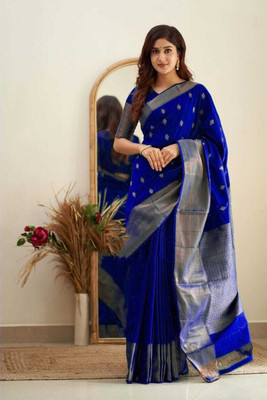 VISVASTA Self Design Kanjivaram Jacquard, Art Silk Saree(Light Blue)
