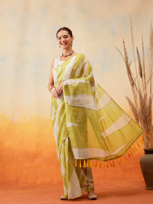 SILK ZONE Digital Print Chanderi Cotton Blend Saree(Yellow)