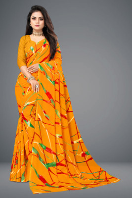 SHUBHSWAR Printed Bollywood Georgette Saree(Yellow)