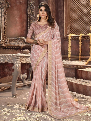 shiv textiles Embellished Bollywood Georgette Saree(Orange)