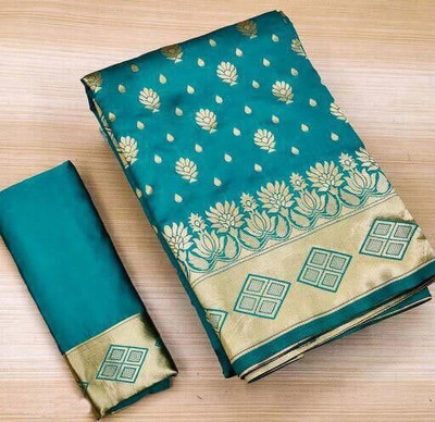 Amrut Collection Woven Banarasi Silk Blend Saree(Blue)
