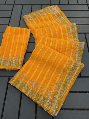 Mikhushop Embellished, Embroidered Bollywood Georgette Saree(Yellow)