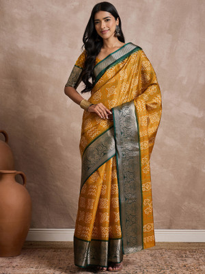 Sareemall Printed Chinnalapattu Silk Blend Saree(Mustard)