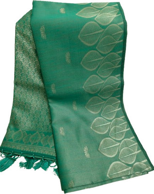 Thalir Silks Embellished Chanderi Cotton Silk Saree(Green)