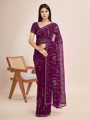 RekhaManiyar Printed Bollywood Georgette Saree(Purple)