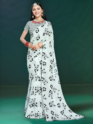 ANOUK Printed Daily Wear Georgette Saree(White)