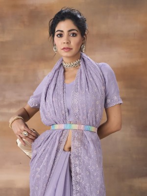 KASEE Embellished Bollywood Chiffon Saree(Purple)