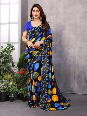 AAI LAXMI CREATION Digital Print, Printed Daily Wear Georgette Saree(Blue)