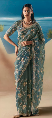 Shree nath Sadi Centre Embroidered Bollywood Tissue Saree(Green)