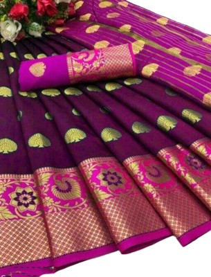 Mionas Woven Kanjivaram Jacquard, Silk Blend Saree(Purple)