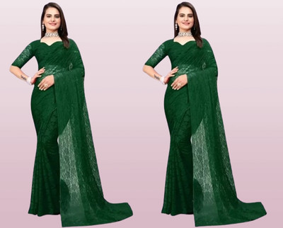 online bazaarr Self Design Bollywood Net Saree(Pack of 2, Green)
