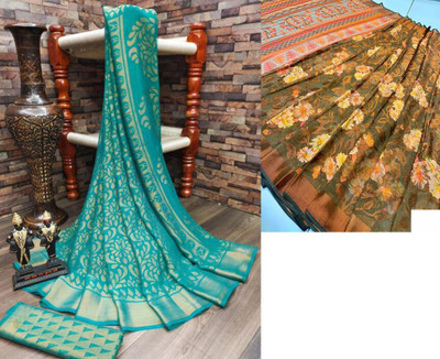Sita Floral Print Bollywood Brasso Saree(Pack of 2, Multicolor)
