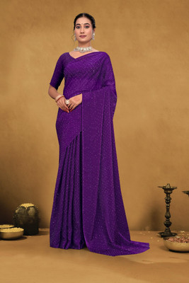 Apnisha Embellished Bollywood Satin Saree(Purple)
