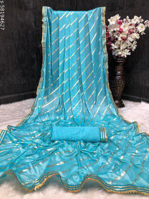 mahim Self Design Leheria Lycra Blend Saree(Light Blue)