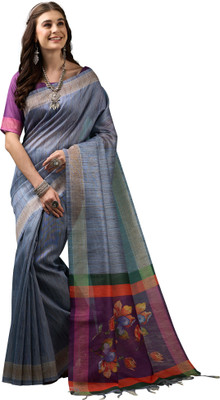 Akhilam Embroidered Tant Silk Blend Saree(Grey)