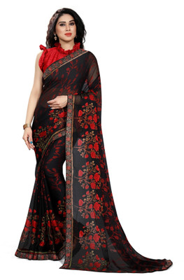 Madhur milan Printed Bollywood Brasso Saree(Black)