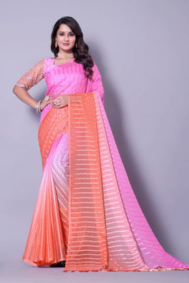 ABSilk Embellished Assam Silk Georgette Saree(Pink)