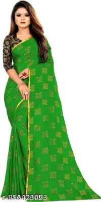 Desi Style Polka Print Daily Wear Velvet, Chiffon Saree(Light Green)