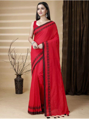 RM CREATION Solid/Plain Handloom Handloom Pure Cotton Saree(Red)
