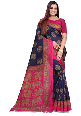 Saadhvi Printed Daily Wear Art Silk Saree(Blue)