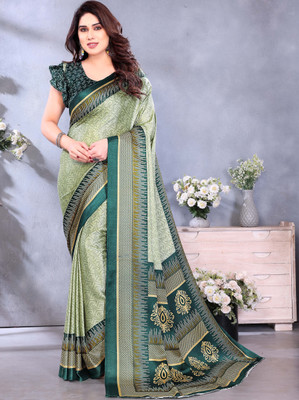 KING VULTURE Digital Print, Printed, Solid/Plain Bollywood Chiffon, Cotton Silk Saree(Light Green, Green)