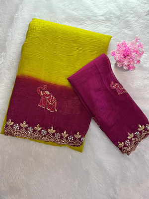 Sanwariya Silks Embellished Bollywood::Chanderi::Baluchari Chanderi Saree(Magenta, Green)