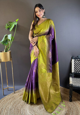 Nayanthara Trends Woven Banarasi Silk Blend Saree(Purple)
