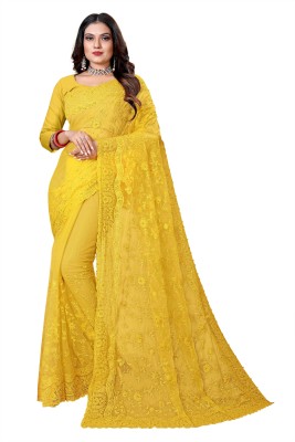 RMV Fashion Embroidered Bollywood Net Saree(Yellow)