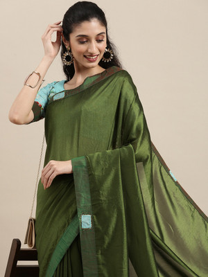Shaily Retails Embroidered Bollywood Cotton Blend Saree(Green)