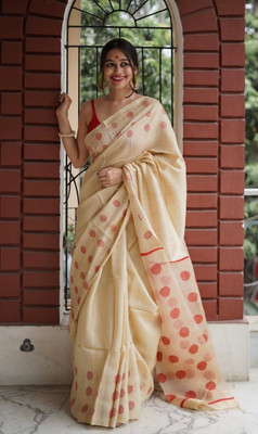 VADTALWALA Self Design Jamdani Cotton Linen Saree(Cream)