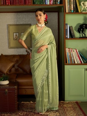 HouseOfCommon Solid/Plain Bollywood Chiffon Saree(Pack of 2, Green)