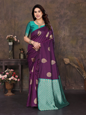JEEMONJA SALES Woven, Self Design Kanjivaram Pure Silk, Art Silk Saree(Purple)