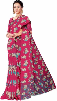 HouseOfCommon Floral Print Daily Wear Georgette Saree(Pink)