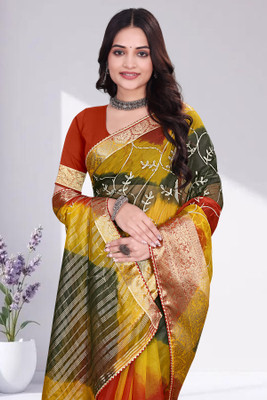 Aarunika SBT Solid/Plain Bollywood Organza Saree(Multicolor)