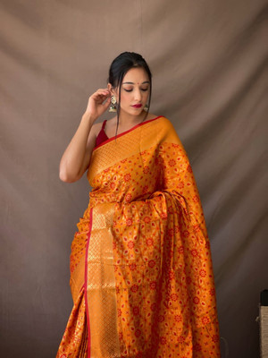 SUDIPTA Woven, Printed Patola Pure Silk Saree(Mustard)