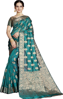 SHRIMAY Floral Print Bollywood Net, Organza Saree(Light Green)
