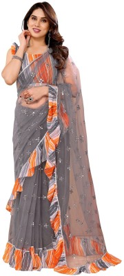 ROOP SUNDARI SAREES Embroidered Bollywood Nylon, Net Saree(Grey)