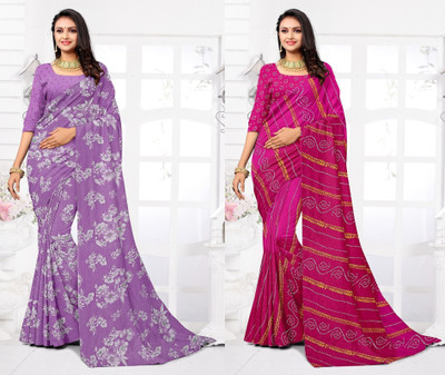 Panchvati NX Paisley Daily Wear Georgette Saree(Pack of 2, Pink, Purple)