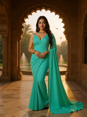 Moda Rapido Solid/Plain Bollywood Georgette Saree(Light Blue)