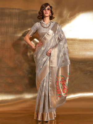 Divastri Woven Banarasi Tissue Saree(Grey)